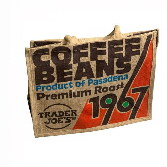 Trader Joe’s Coffee Beans Jute Tote Bag – 1967 Pasadena Design Reusable Shopper - Picture 2 of 4